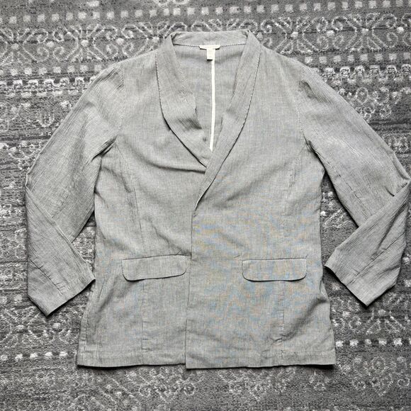 EILEEN FISHER Linen Blend Open Stripe Blazer Jacket Medium Long Sleeve Neutral - Picture 1 of 8